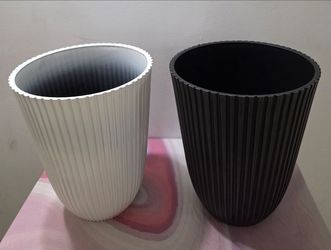 *** REDUCED *** PAIR of 14" Black/White Ribbed Planters (2 for $40) @ Lasting Creations