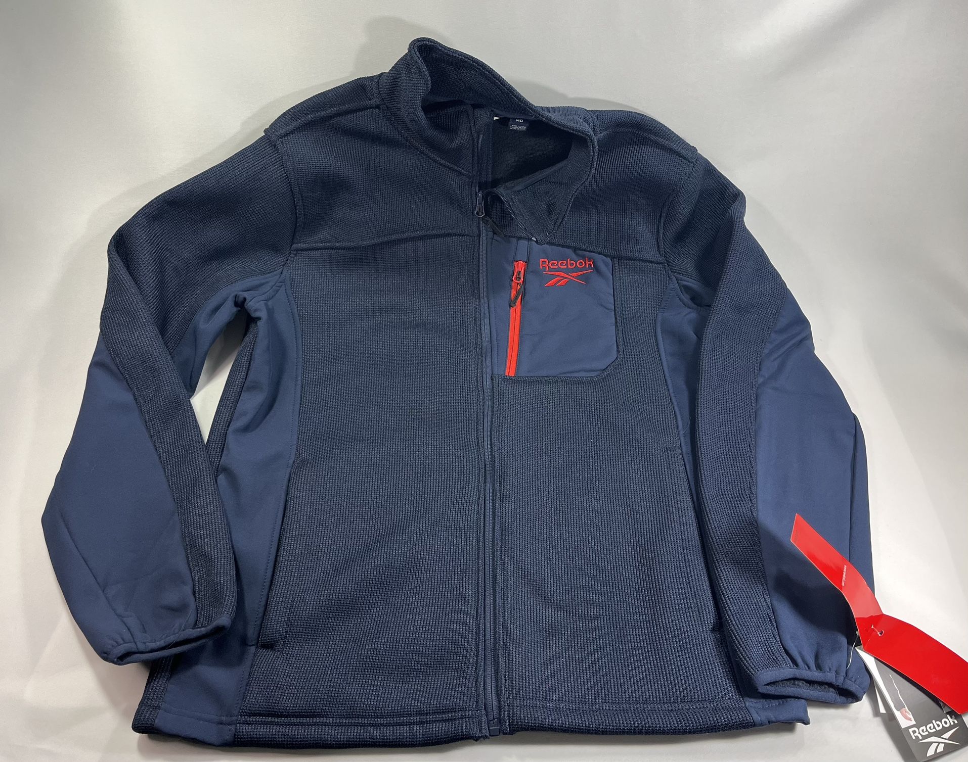 Reebok Lightweight Fleece Full Zip Jacket Blue & Red Men's Medium