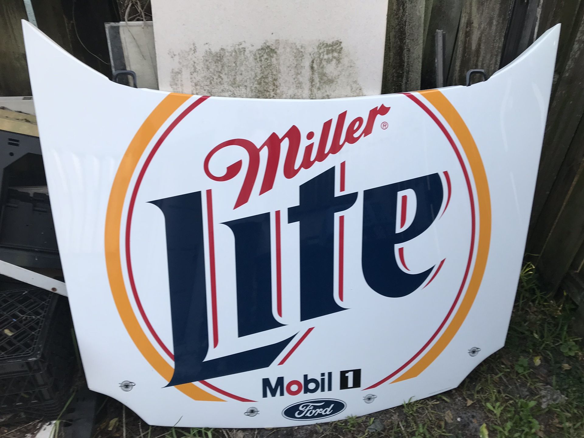 Full Size Miller Lite Racing Hood NASCAR Metal Tin Sign with Mobil 1