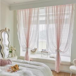 Pink Lace Sheer Curtains 