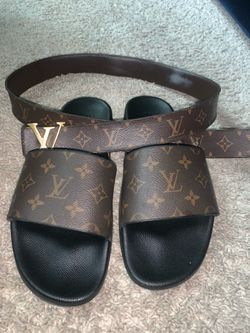Authentic LV slides & reversible belt (sz 10)