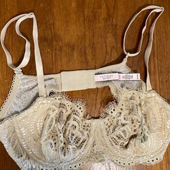 Victorias Secret 36C Bra Dream Angels Sheer Lace Push Up Without Padding Beige