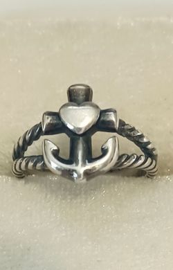 Vintage Retired James Avery Sterling Silver Anchor heart rope ring women's 7