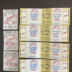 Dodgers Tickets From The 1970s. 18 In Total. Collectible Cardboard Stock Tickets That You Will Never See Again. The Good Old Baseball Days!