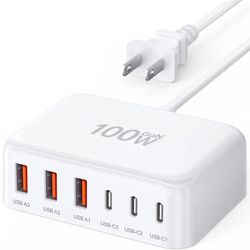 USB C Fast Charger, 100W GaN 6 Port Type C Charging Station Hub Block Cube