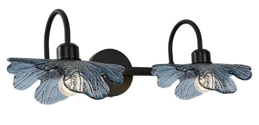 2-Light Glass Wall Mount Light Matte Black Wall Sconce Art Deco Blue Glass Bathroom Lights Fixtures Vintage Vanity Lights Over Mirror for Bedroom Hall