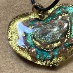 Authentic Murano Glass Heart Pendant On Cord