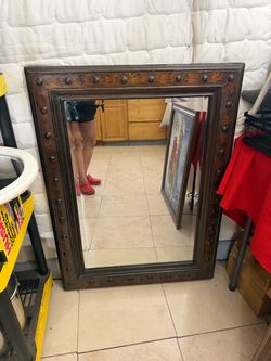Large Wall Mirror with Studded 40 x 29 Wood Frame