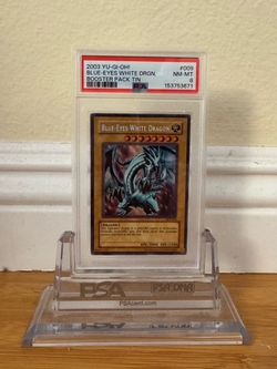 2003 YU-GI-OH! BOOSTER PACK TIN #009 BLUE-EYES WHITE DRAGON PSA 8