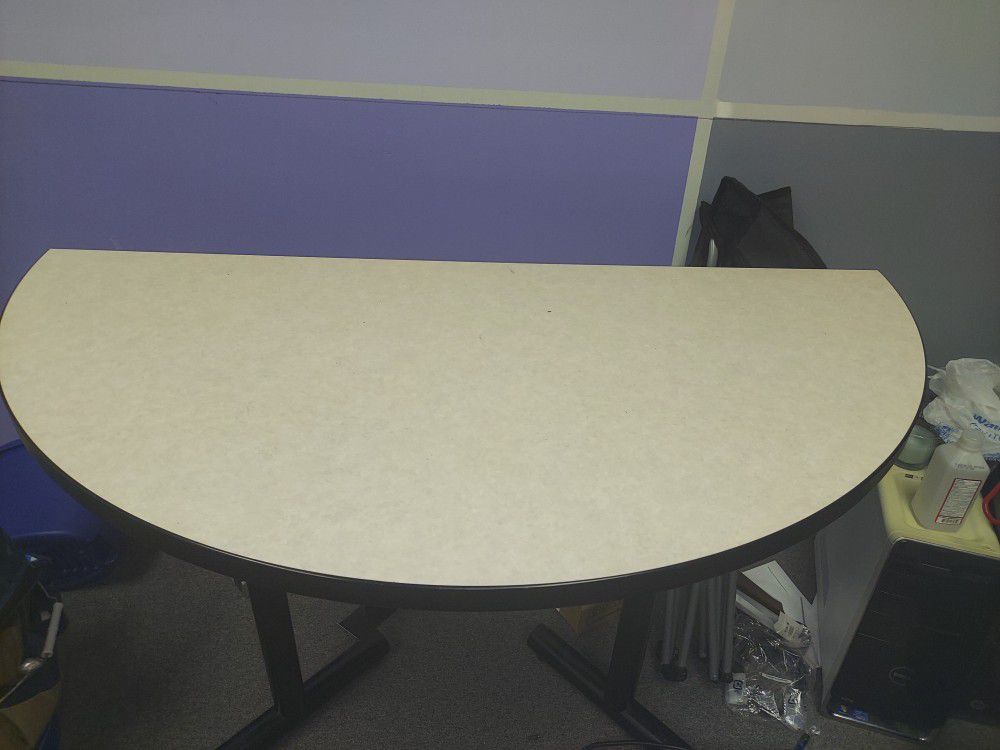 Newly Priced! 2 office half round wall display tables. Very unique. I am asking for $25 Each o.b.o.
