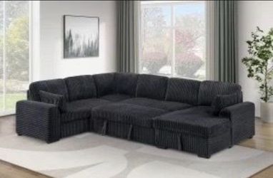 New! 📦 Black Corduroy Sleeper Sofa Sectional W/Chaise Storage