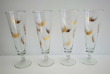 Vintage Fort Crystal Beer Pilsner Gold Golf Ball Glasses