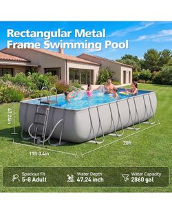 🔥Brand new🔥 18' x 9' x 47" Rectangular Above Ground Pool Set with Removable Ladder and Filter Pump, Large Swimming Pool for Backyard, Gray