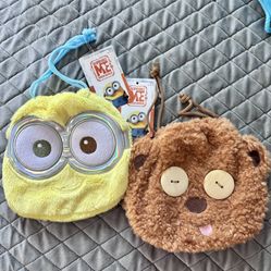 Japan Exclusive Despicable Me Minion Mayhem Plush Bob The Minion & Teddy Bear Tim Drawstring Bags