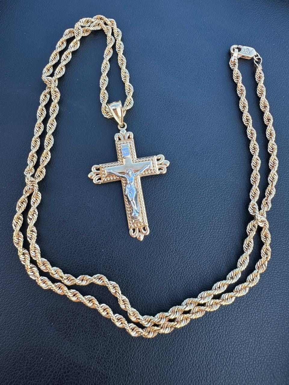 14k solid yellow gold 24 inches 3mm rope chain necklace two tone