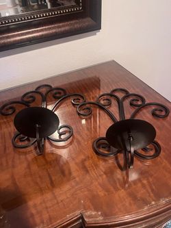 Black Wrought Iron Wall Candle Sconces Set of 2