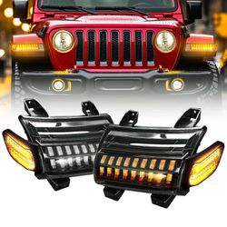 For Jeep Wrangler JL 2018-2023 LED Fender Turn Signal Lights w/ Running Flashing
