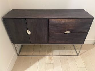 CB2 Dark Wood Sideboard with Metal Base
