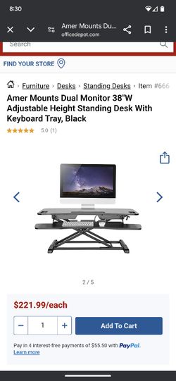 Dual Monitor 38"W Adjustable Height Standing Desk With Keyboard Tray, Black