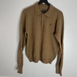 Polo Ralph Lauren 100% Lambs Wool Long Sleeve Polo Shirt Mens Large Brown