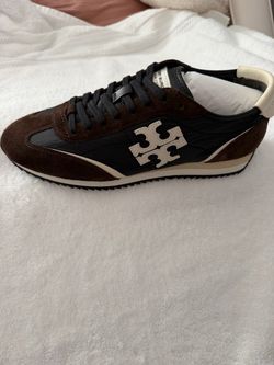 Tory Burch women’s Brown, Black & Cream Logo Runner Sneaker