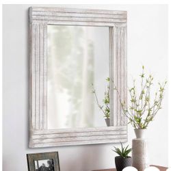 Mirrors for Wall Rustic Wooden Frame Rectangle Mirror Vintage Hanging Mirror for Bedroom Bathroom Living Room Farmhouse Wall Decor White Large 20" x 1