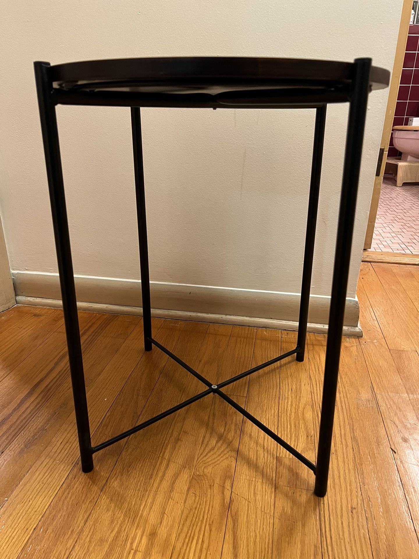 Round End Table Small Wood Top And Metal Legs 20in X 17in for Sale in