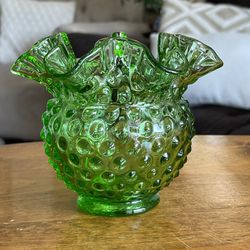 Fenton Glass, Springtime Green, Hobnail Double Crimped, Squat Vase, Ball Vase