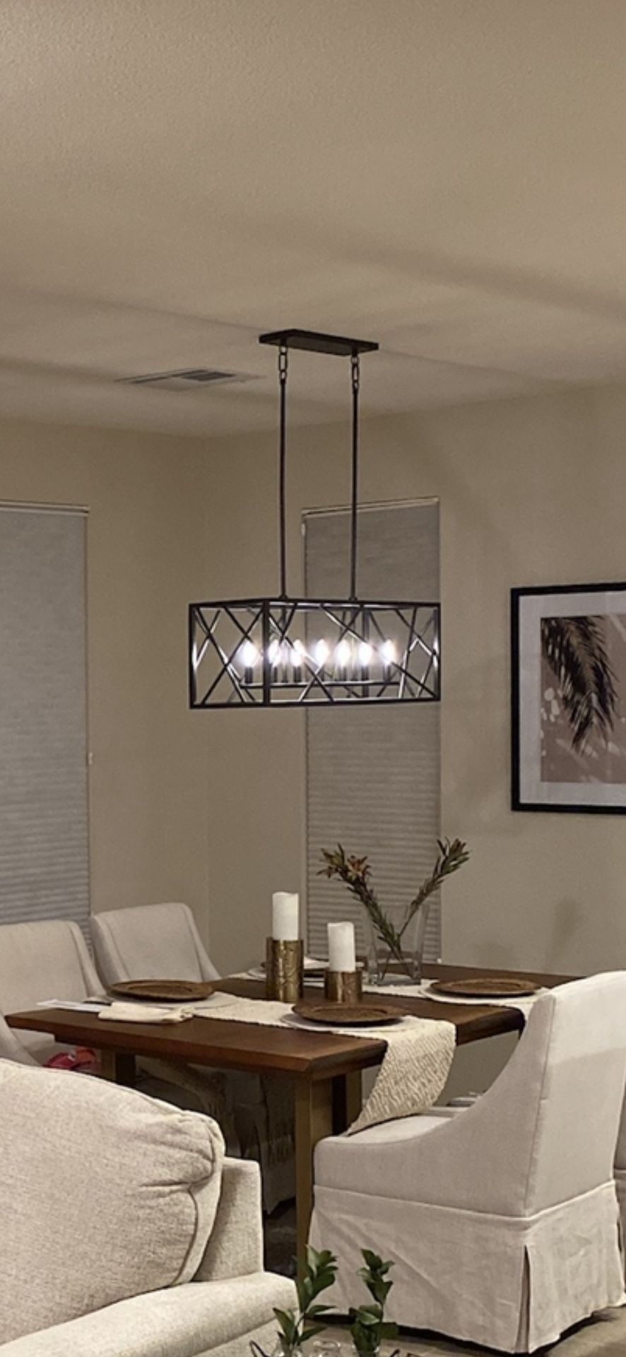 Black Rectangular Dining Room Island Light Fixture Like New. Still Have Box.
