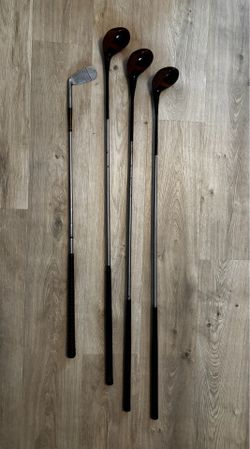 1920s Persimmon Wood Golf Club Set + Vintage Johnny Roberts Iron