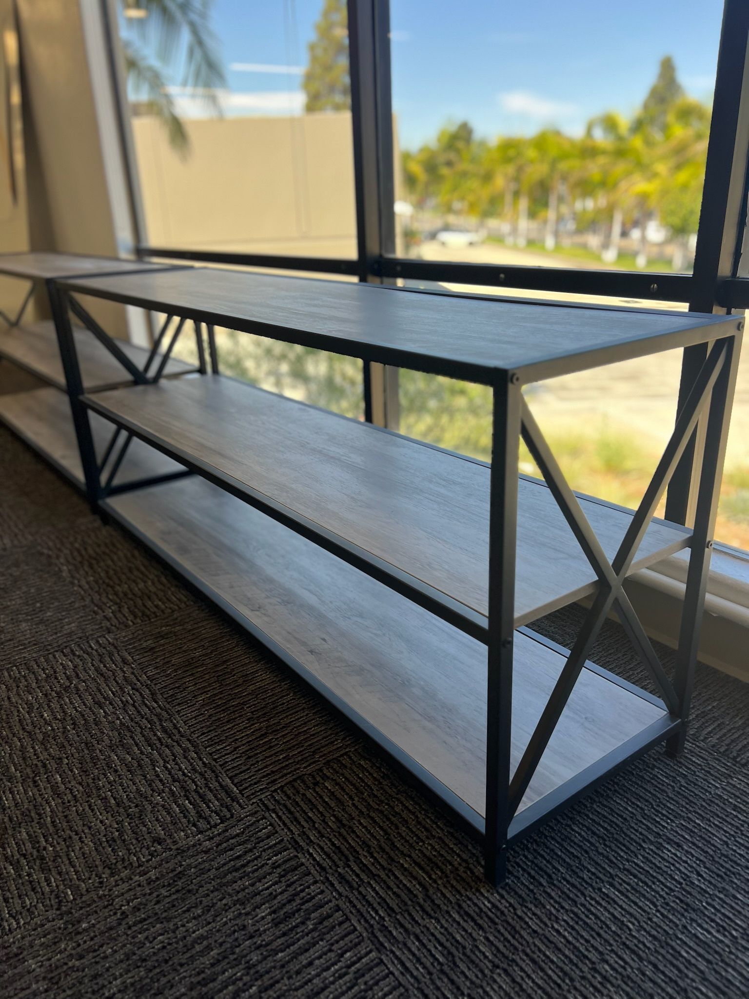 Walker Edison Rustic Metal 3-Shelf Bookcase, Gray Wash