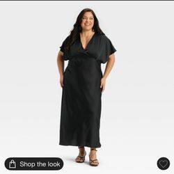 Black satin flutter short sleeve maxi dress