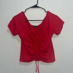 Red Shirt With Ruching And Bow