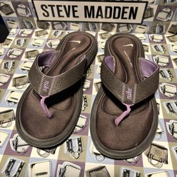 Nike Comfort Footbed Thong Sandals-Brown/Purple-Womans Size 7