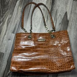 Anne Klein Faux Crocodile Brown Purse Handbag Chain Giraffe Block Safari Lining