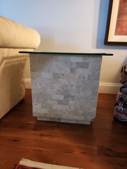 Tessellated Stone Side Table with Glass Top