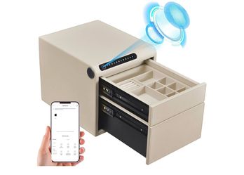 Jewelry Safe with Drawers, Biometric Fingerprint safe, Slide-Away Handgun Safe for Pistols, Leather Wrapped Jewelry Storage Safe, Digital Keypad & Qui