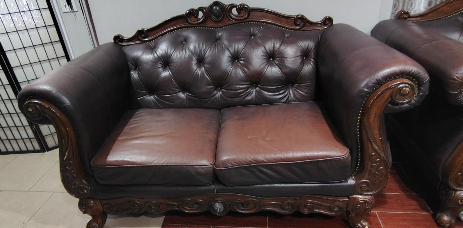 Vintage Ashley Leather Sofa And Loveseat 