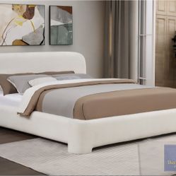 Frame Queen Cream Burlap Fabric, Platform Bed, New Especial Price