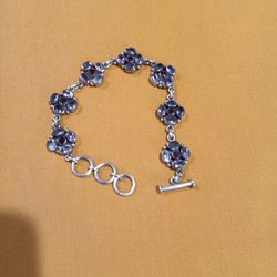 8 inch Genuine Amethyst & Garnet Silver Silver Bracelet 