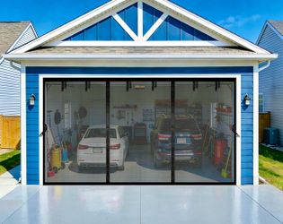 Magnetic Garage Door Screen 20x10 FT for 2 3 Car Garage, 20x10FT Fiberglass Screen Door, Heavy Duty Privacy Garage Net Screen, Hands-Free with 9 Roll