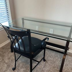 Crate & Barrel Glass Desk with Leather Chair