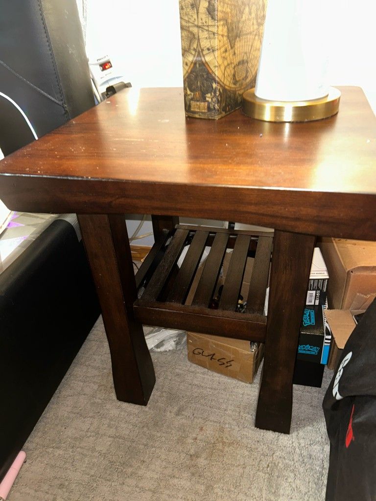 Set Of 2 World Market Hako End Tables, Dark Cherry Wood