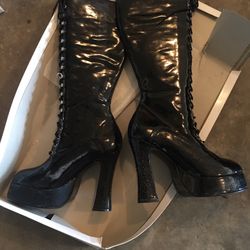  19” Boots  Size 9 Black ( Outter Shinny Has Peed Off) 