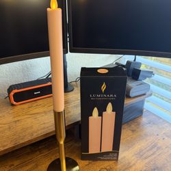 Luminara - Flameless Battery Operated Taper Candle - Mellow peach - Pack of 2-1x9.75 - LED Flickering Flame - Realistic Safe for Home Kids and Pets