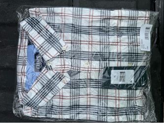 Chaps Men's Easy Care Long Sleeve Button-Down Shirt in a white plaid pattern
