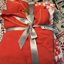 Bright Orange Fleece Blanket with Tie-Dye Accents, Size M 