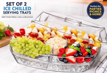 Set of 2 Chilled Serving Trays with Lid – Fruit, Veggie & Snack Platter