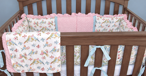 Love Birds Custom Baby Bumper and Bed Skirt ONLY - If listed, it's avaiable