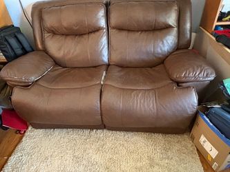 Brown Leather Reclining Loveseat